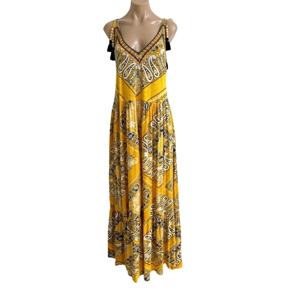 SOFT SURROUNDINGS YELLOW ARTSANS PAISLEY EMBROIDERED INDHA MAXI DRESS SZ M - Picture 5 of 7